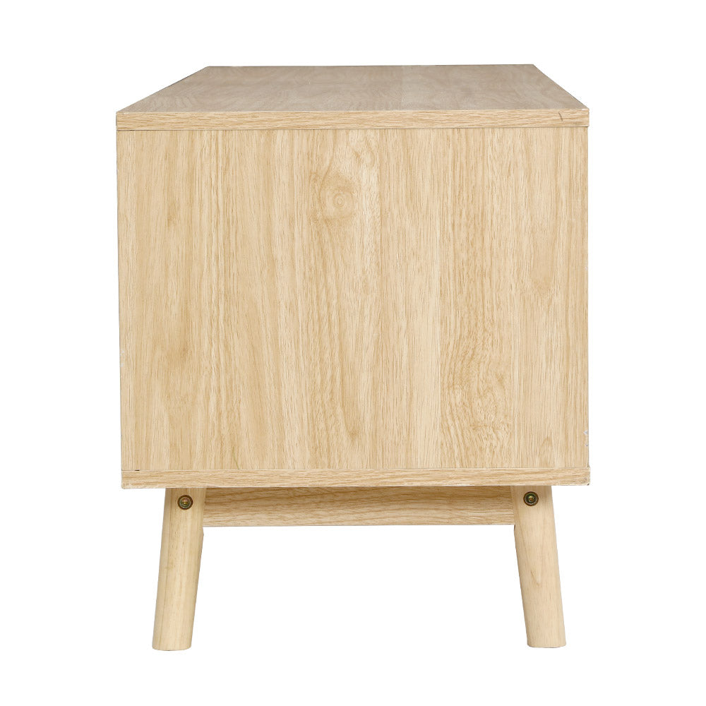 Artiss Wooden Scandinavian Entertainment Unit in Natural finish with tapered rubber wood legs and open shelves.