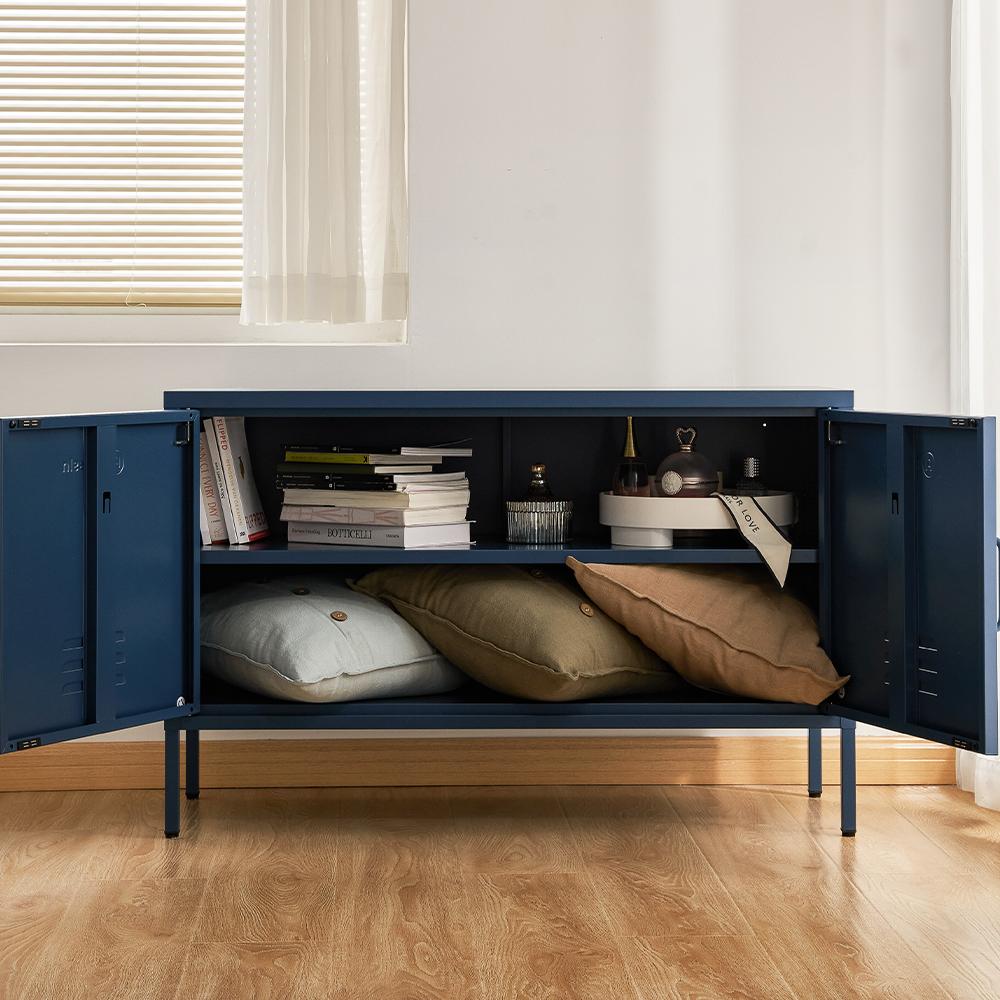 ArtissIn Base Metal Locker Storage Shelf Organizer Cabinet Buffet in vibrant blue, showcasing its stylish design and ample storage space.