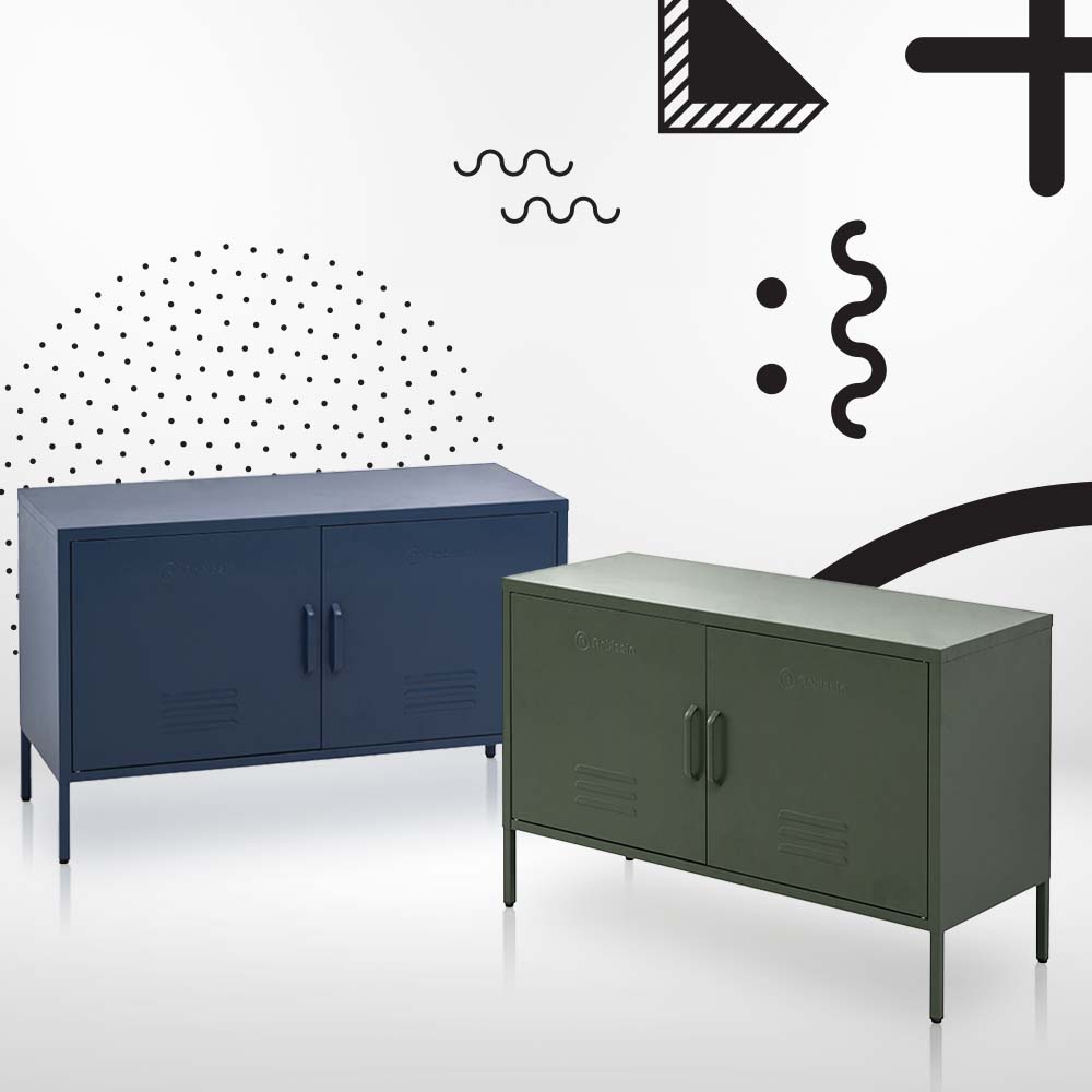 ArtissIn Base Metal Locker Storage Shelf Organizer Cabinet Buffet in vibrant blue, showcasing its stylish design and ample storage space.