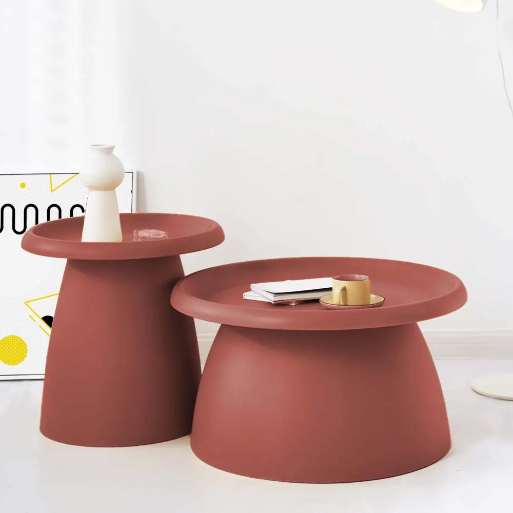 ArtissIn Coffee Table in vibrant red, featuring a mushroom design with smooth rounded corners and a wide pedestal base, perfect for modern interiors.