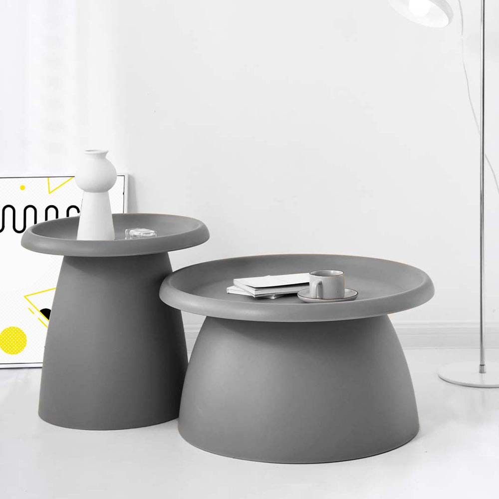 ArtissIn Coffee Table Mushroom Nordic Round Small Side Table in grey, featuring smooth rounded corners and a wide pedestal base, perfect for modern interiors.