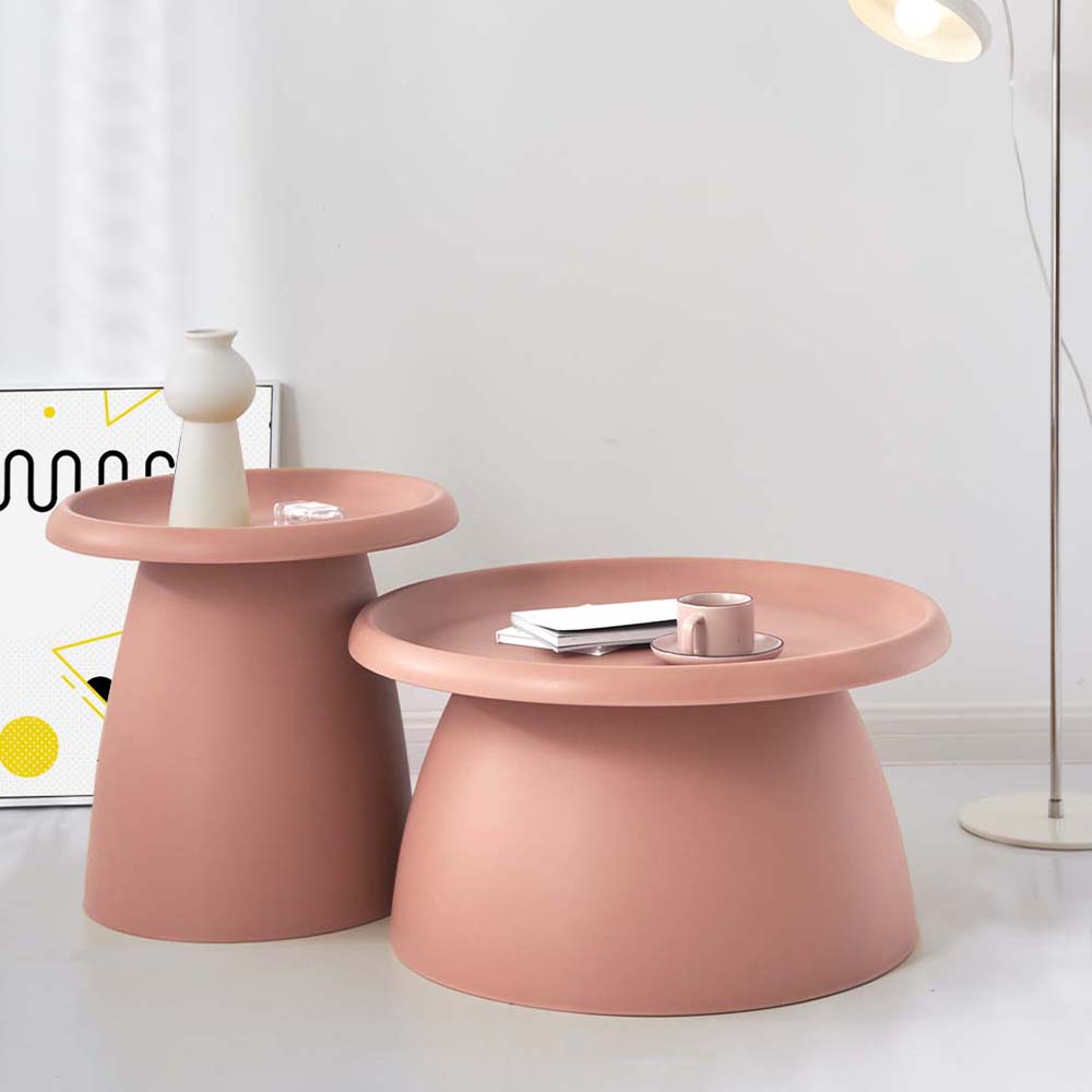 ArtissIn Coffee Table in pink, featuring a round design with smooth rounded corners and a wide pedestal base, perfect for modern interiors.