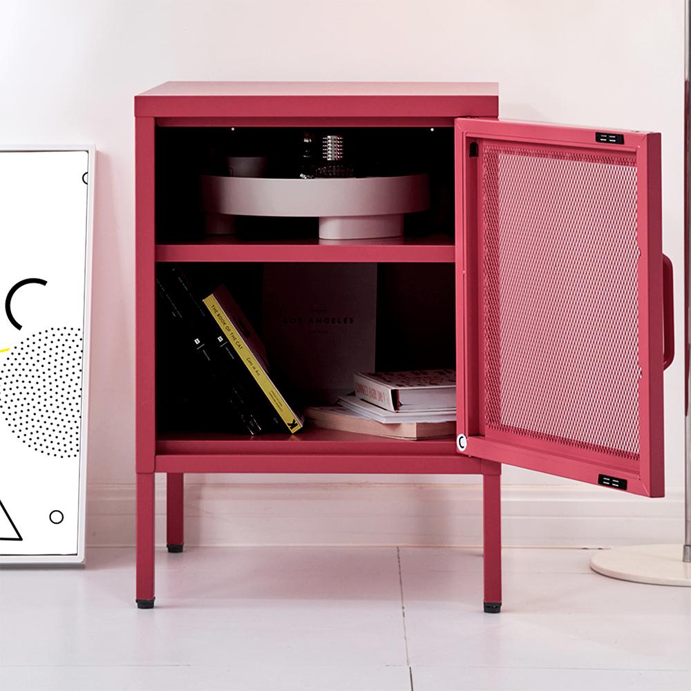 ArtissIn Mini Mesh Door Storage Cabinet in Pink, featuring a stylish design with a sturdy mesh door and ample storage space.