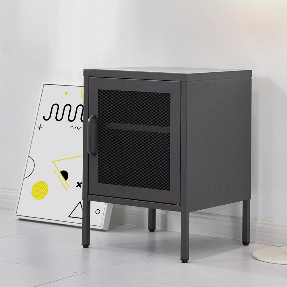 ArtissIn Mini Mesh Door Storage Cabinet in black, featuring a stylish design with a sturdy mesh door and ample storage space.
