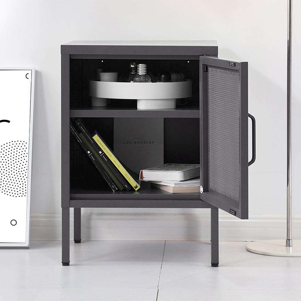 ArtissIn Mini Mesh Door Storage Cabinet in black, featuring a stylish design with a sturdy mesh door and ample storage space.