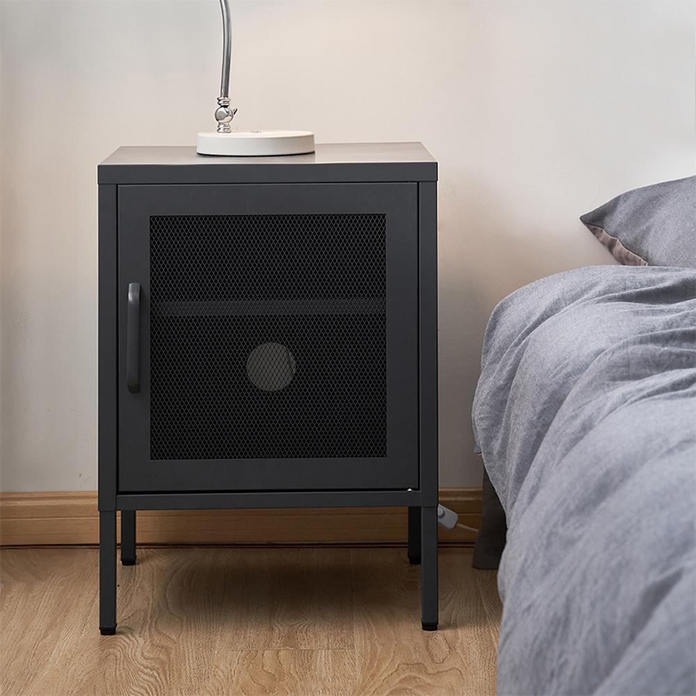 ArtissIn Mini Mesh Door Storage Cabinet in black, featuring a stylish design with a sturdy mesh door and ample storage space.