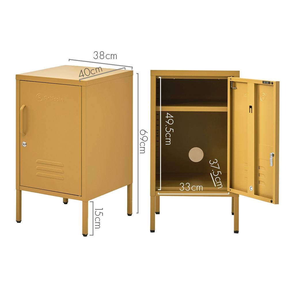 ArtissIn Mini Metal Locker in vibrant yellow, showcasing its stylish design and spacious storage capabilities.