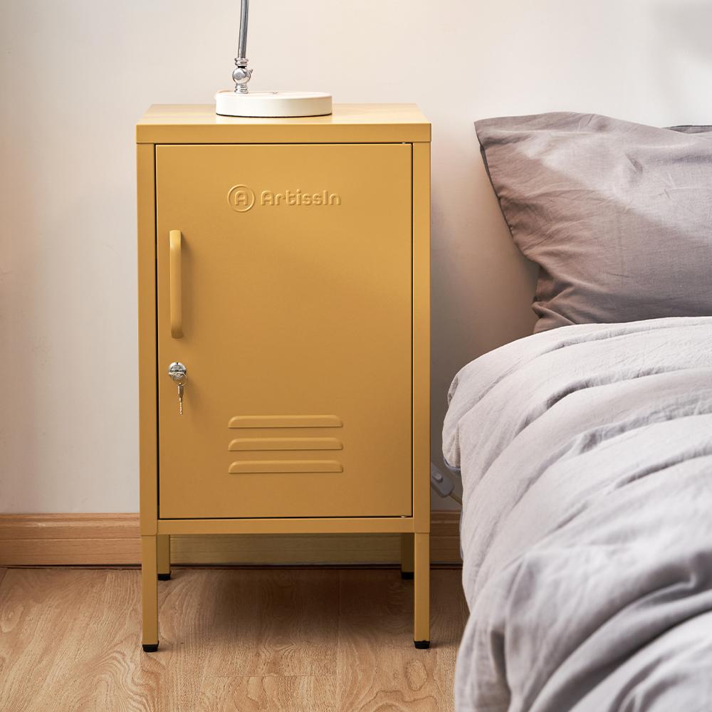 ArtissIn Mini Metal Locker in vibrant yellow, showcasing its stylish design and spacious storage capabilities.