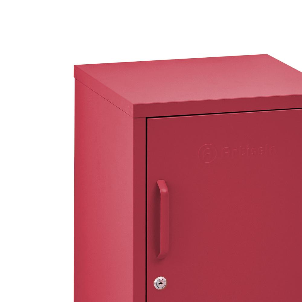 ArtissIn Mini Metal Locker in pink, showcasing its stylish design and spacious interior, perfect for bedroom storage.
