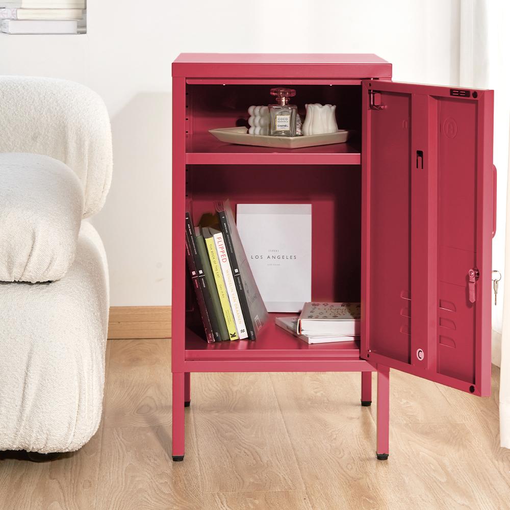 ArtissIn Mini Metal Locker in pink, showcasing its stylish design and spacious interior, perfect for bedroom storage.