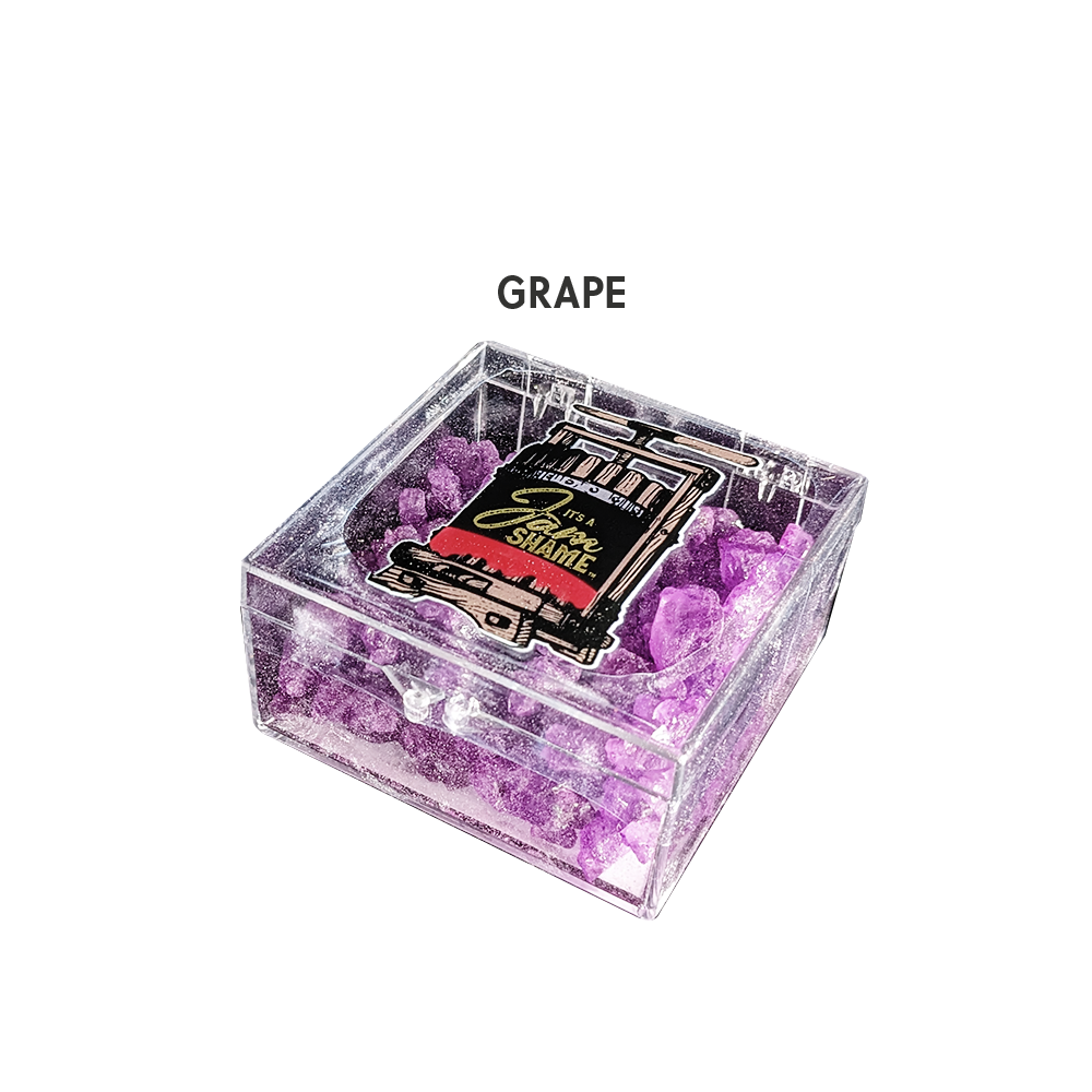 A display of 12 assorted rock candy crystal boxes, showcasing vibrant colors and flavors, perfect for gifts and celebrations.