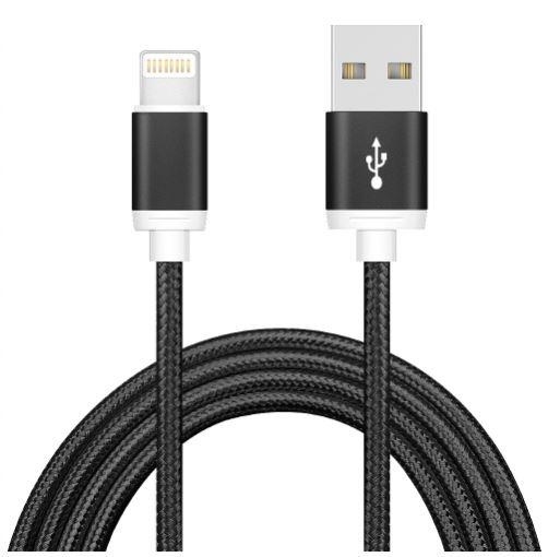 ASTROTEK 1m USB Lightning Data Sync Charger Black Cable designed for iPhone 7S and other Apple devices.