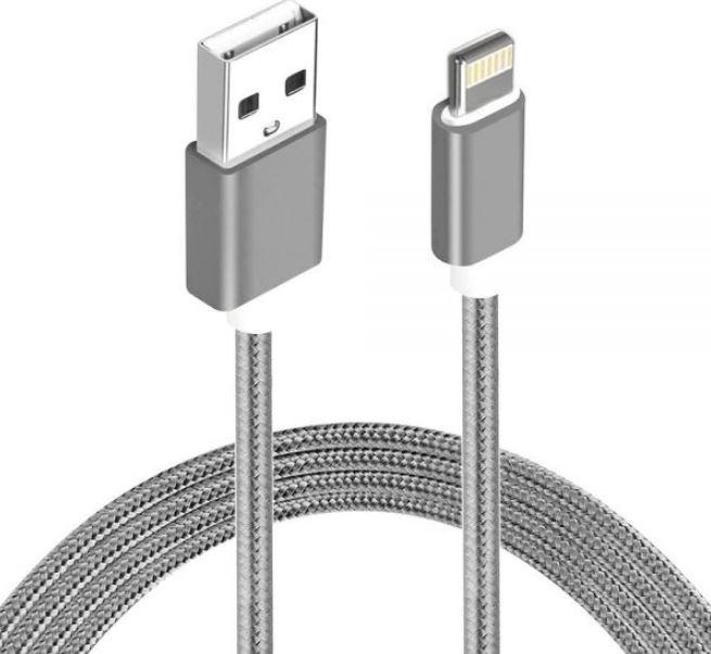 ASTROTEK 2m USB Lightning Data Sync Charger in grey and white, designed for Apple devices.