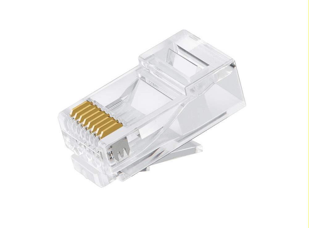 Astrotek CAT6 UTP RJ45 Connector 8P8C with gold plating, 3 prong design, and transparent casing, ideal for high-speed Ethernet connections.