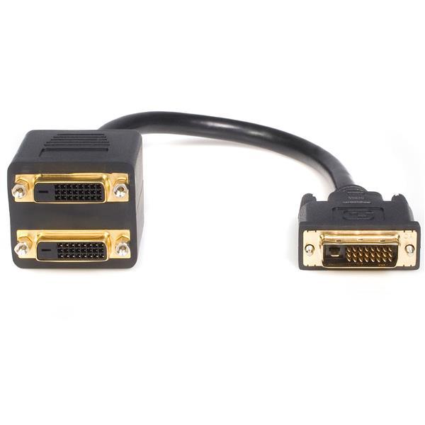 ASTROTEK DVI-D Splitter Cable with 24+1 pins Male connector and two Female connectors, featuring gold plated ends for enhanced signal quality.