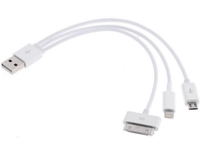 ASTROTEK USB 3 in 1 Data Charger Cable 60cm featuring connectors for iPhone, Samsung, and Micro B devices, designed for fast charging and data transfer.
