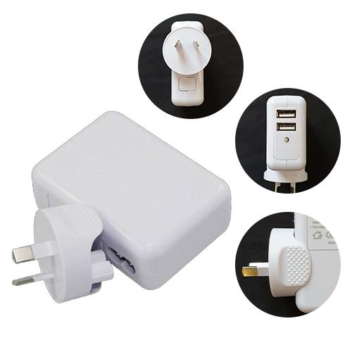 Astrotek USB Travel Wall Charger with AU plug, featuring dual USB ports and a sleek white design.
