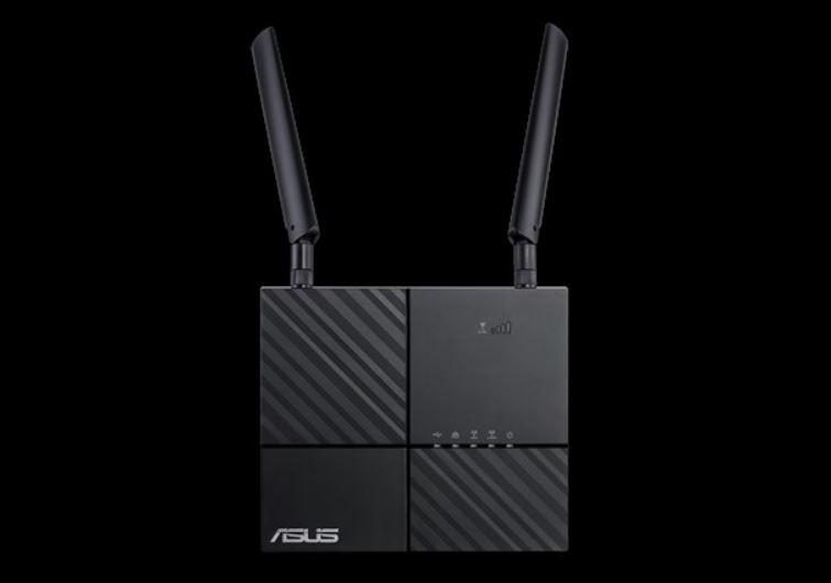 ASUS 4G-AC53U AC750 4G LTE Dual-Band Wi-Fi Modem Router with detachable antennas and sleek design.