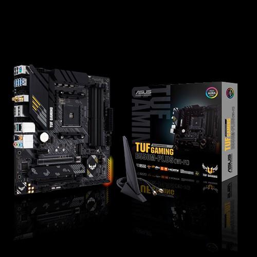 ASUS AMD B550 TUF GAMING B550M-PLUS motherboard with advanced features and connectivity options.