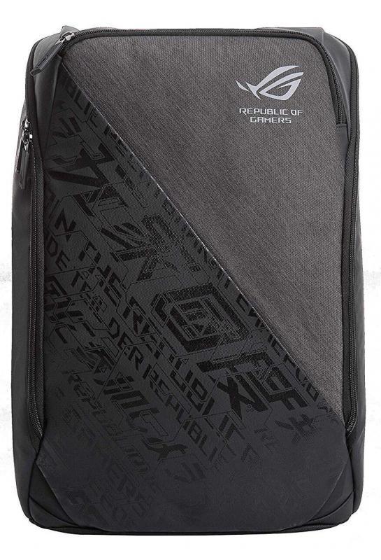 ASUS BP1502G ROG Backpack in black with grey design, showcasing its stylish and functional features.