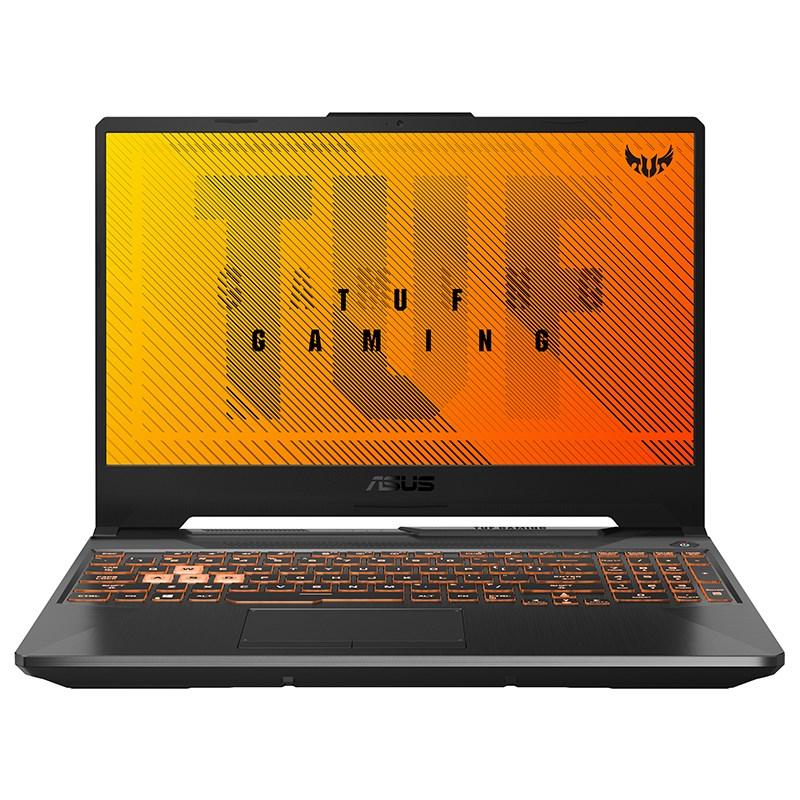ASUS TUF Gaming A15 gaming notebook with a 15.6-inch FHD display, AMD Ryzen 7 processor, and RGB backlit keyboard in Bonfire Black color.