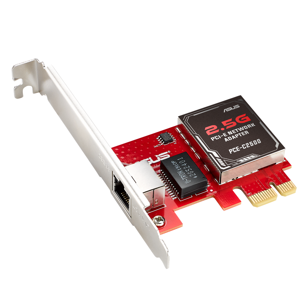 ASUS PCE-C2500 2.5GBase-T PCIe Network Adapter with RJ45 port for high-speed networking.