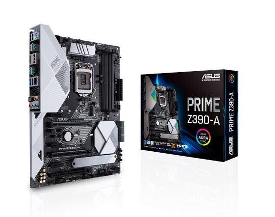 ASUS PRIME Z390-A Intel LGA 1151 ATX motherboard showcasing advanced features and connectivity options.