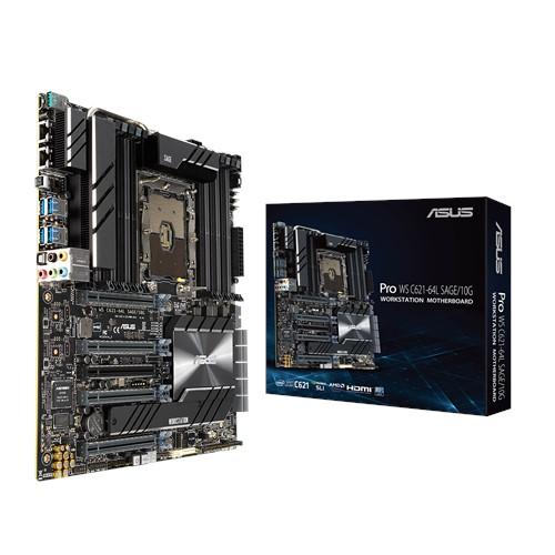 ASUS PRO WS C621-64L SAGE/10G workstation motherboard with dual Intel 10G LAN and multiple PCIe slots for GPUs.