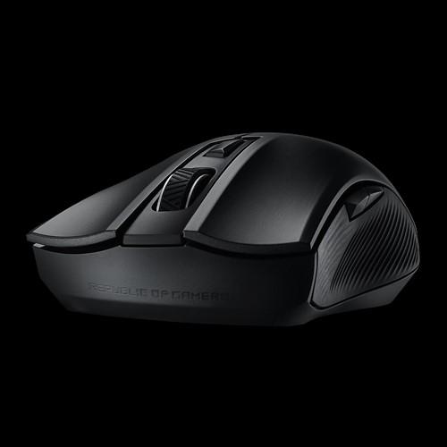 ASUS ROG Strix Carry P508 Gaming Mouse showcasing ergonomic design and dual wireless connectivity options.