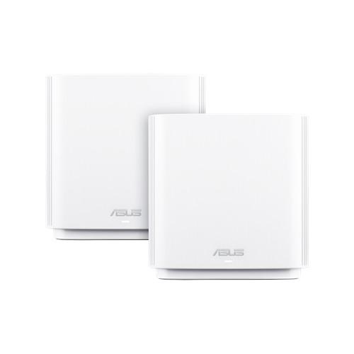 ASUS ZENWIFI CT8 AC3000 Tri-band Whole-Home Mesh WiFi Routers in white, showcasing sleek design and multiple antennas for optimal signal strength.