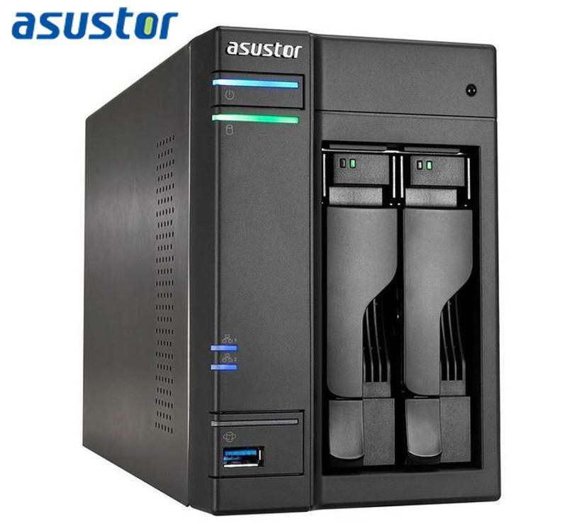 ASUSTOR AS6302T 2 Bay NAS with Intel Celeron J3355 processor and dual-core performance, featuring multiple connectivity options.