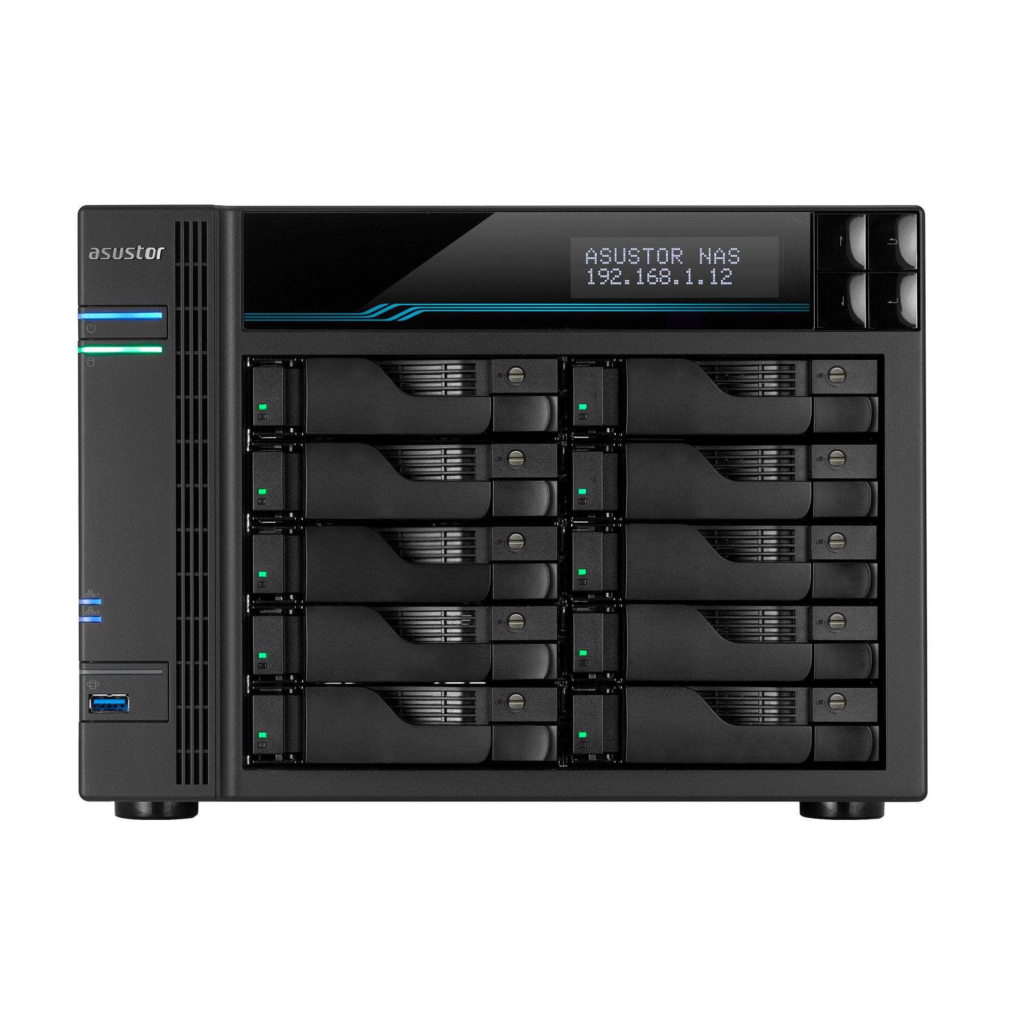 ASUSTOR AS7110T 10 Bay NAS with Intel Xeon E-2224 processor and multiple connectivity options.