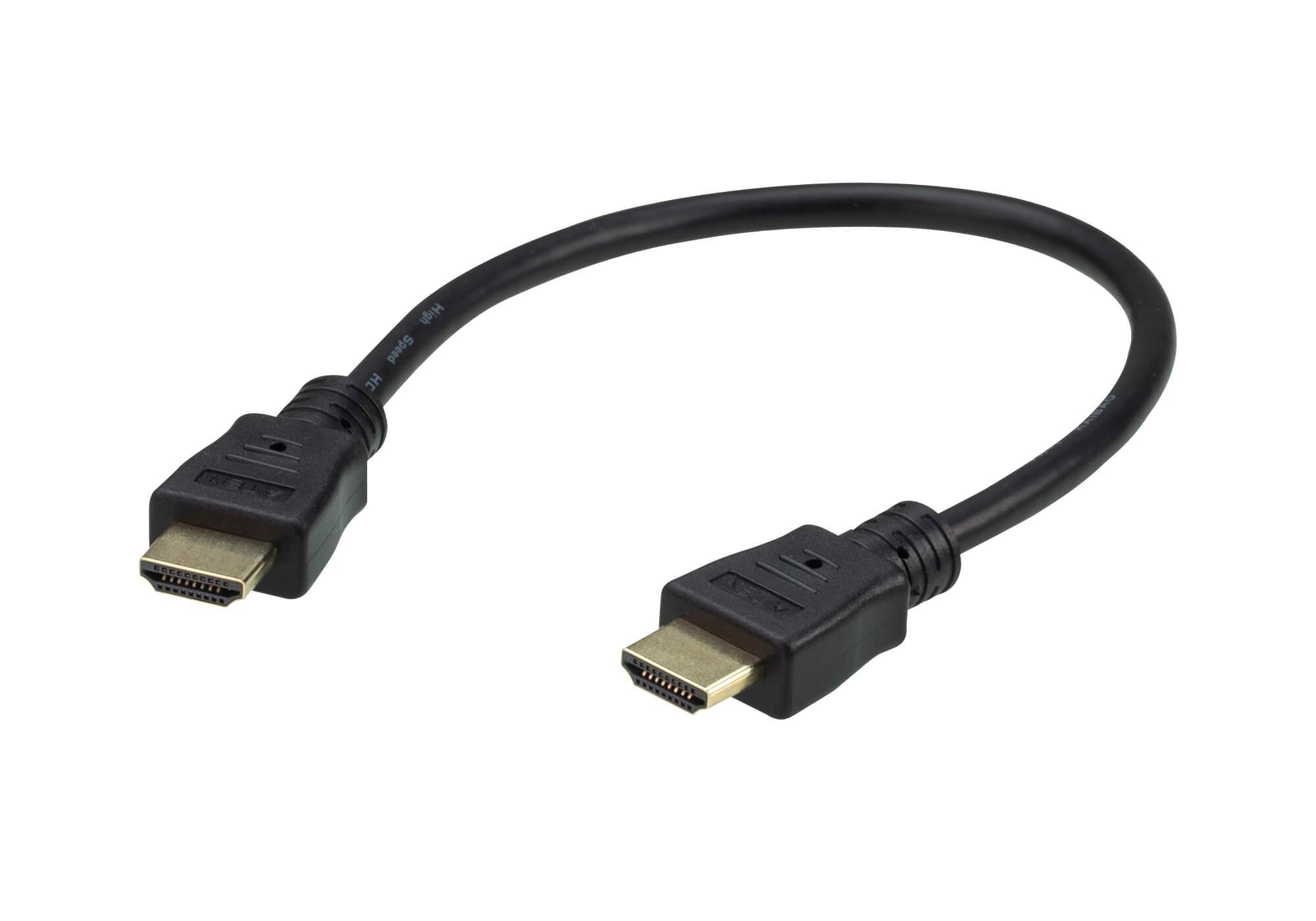 ATEN 0.3m 4K HDMI High Speed Ethernet cable with gold-plated connectors and tinned copper wire, designed for high-resolution video transmission.