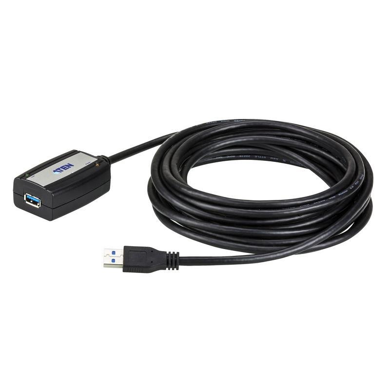 ATEN 1 Port USB 3.0 5m Active Extension Cable showcasing its durable design and connectors.