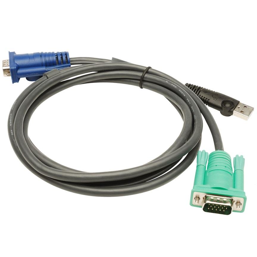 Aten 1.8m 3in1 VGA, USB Console KVM Split Cable with HDB-15M and SPHD-15M connectors, ideal for connecting multiple devices.