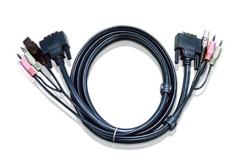 Aten 2L-7D05U 5M USB DVI-D Single Link KVM Cable with connectors for DVI-D, USB, and audio.