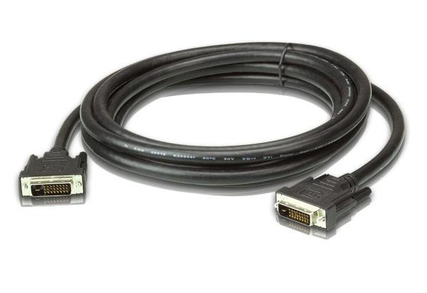ATEN 3m DVI Dual Link Cable with black PVC jacket and DVI-D male connectors, designed for high-resolution video transmission.