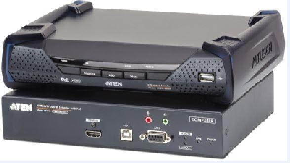 ATEN 4K HDMI KVM over IP Extender with PoE, showcasing its sleek design and connectivity ports.