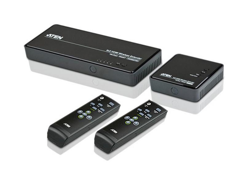 ATEN 5x2 HDMI Wireless Extender with multiple HDMI inputs and USB ports for enhanced connectivity.