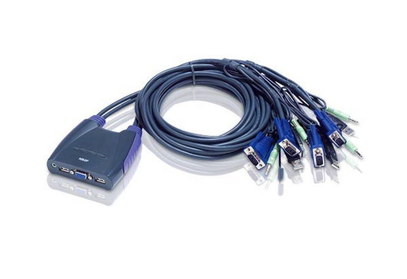 Aten CS64US 4 Port USB VGA/Audio KVM Switch with built-in cables and compact design.