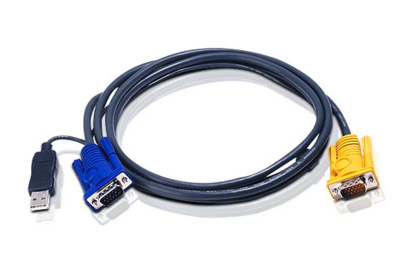 ATEN KVM Cable 1.8m featuring 3 in 1 SPHD to VGA and USB connectors, ideal for KVM switch connections.