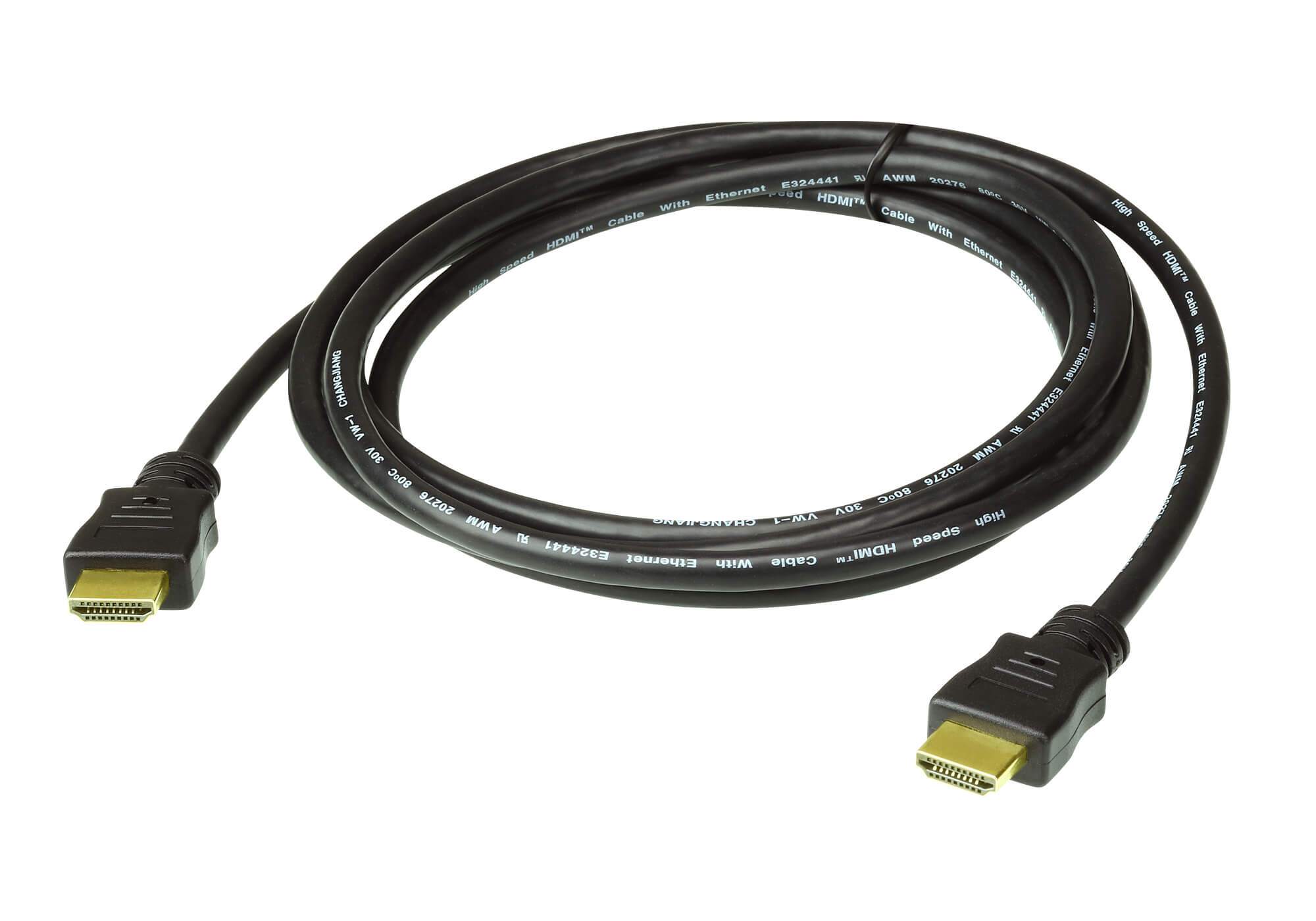 ATEN Premium 5m High Speed HDMI Cable with Ethernet, featuring gold-plated connectors and tinned copper wire for superior video quality.