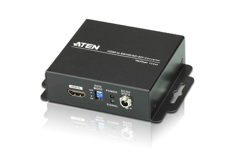 ATEN VC840 HDMI to 3G/HD/SD-SDI Converter with dual SDI outputs and LED indicators.