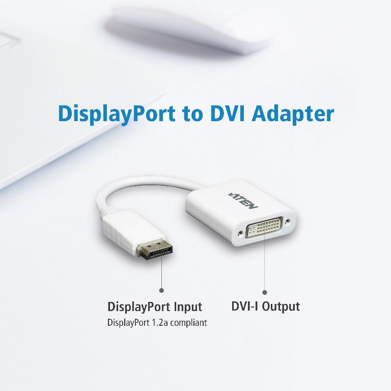 ATEN VanCryst DisplayPort to DVI adapter, showcasing its compact design and connectors.