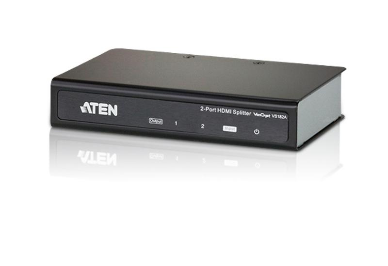 ATEN Video Splitter 2 Port HDMI 4K Splitter with two HDMI output ports and a sleek design, ideal for connecting one source to two displays.