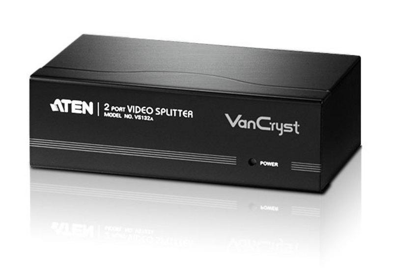 ATEN Video Splitter 2 Port VGA Splitter with dual output ports and compact design, ideal for high-quality video duplication.