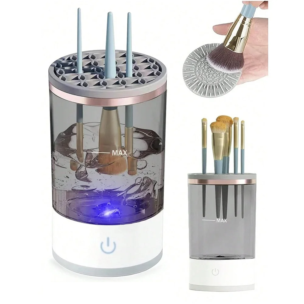 Automatic Brush Cleaner Electric Makeup Brush Cleaning Machine in white and rose gold, designed for fast and effective cleaning of makeup brushes.