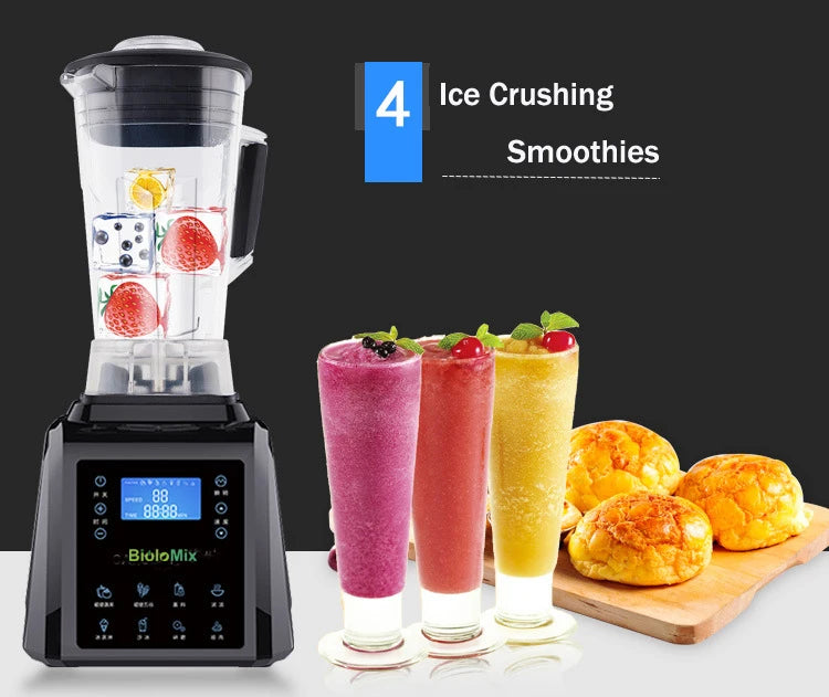 Automatic Digital Touchscreen 3HP Professional Blender with a 2L BPA-free container and touchscreen controls, showcasing its sleek design and stainless steel blades.