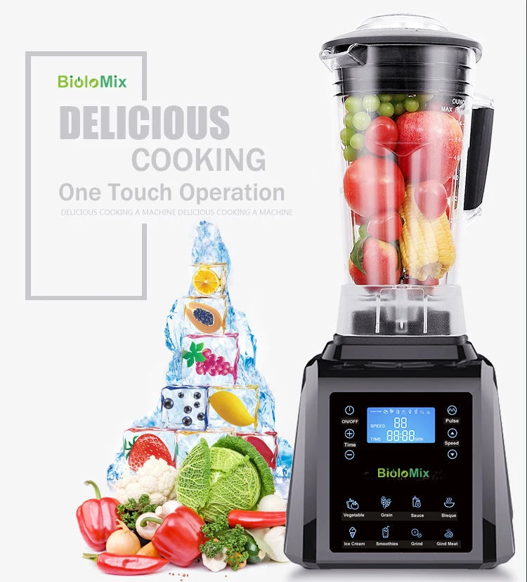 Automatic Digital Touchscreen 3HP Professional Blender with a 2L BPA-free container and touchscreen controls, showcasing its sleek design and stainless steel blades.