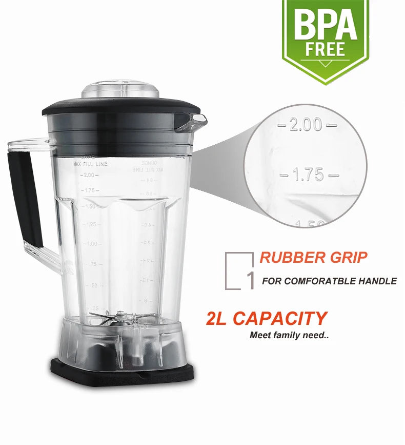Automatic Digital Touchscreen 3HP Professional Blender with a 2L BPA-free container and touchscreen controls, showcasing its sleek design and stainless steel blades.